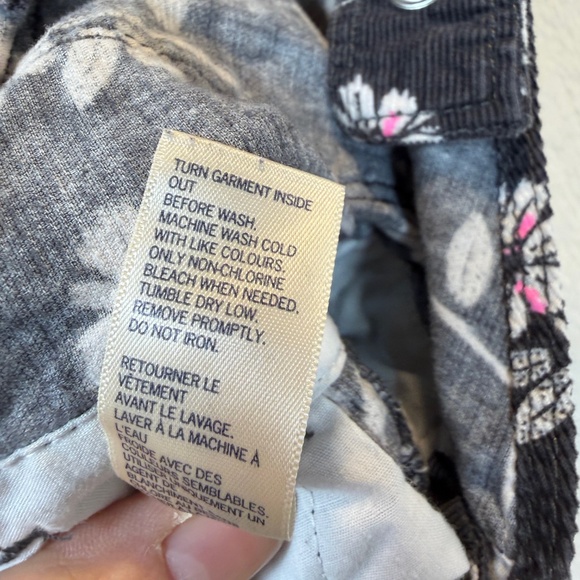 OshKosh B'gosh Overalls Infant Girl Size 12M Corduroy Floral Black Pink - Picture 7 of 7